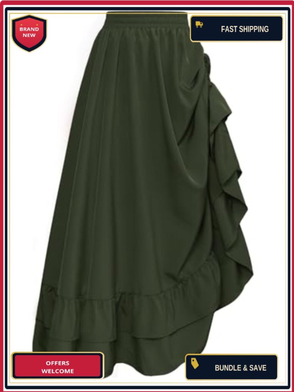 Renaissance Maxi Skirt A-Line High Waist Ruffle Hem Drawstring Flowy Long
